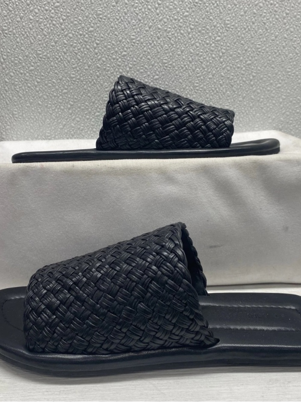 St. Agni Black Woven Slide Sandals minimal style